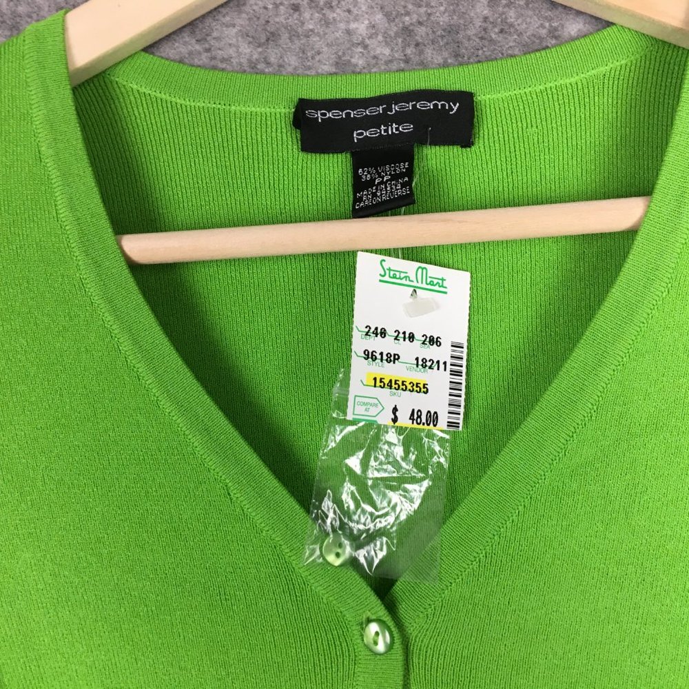 Spenser Jeremy Sweater PP PS Button Cardigan Lime Green Fine Gauge Knit V Neck - Picture 7 of 14